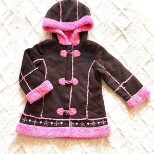 Girls Faux Suede Fleece Lined Hooded Coat Pink Brown Size 4T